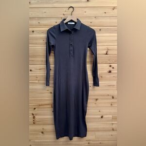 Stateside Size Small Ribbed Henley Long Sleeve Midi Length Collared Dress